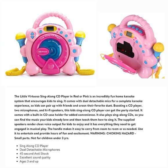 'LITTLE VIRTUOSO' SING~ALONG CD PLAYER DUAL MICROPHONES PINK KARAOKE SYSTEM - Picture 12 of 15